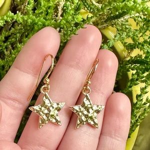 Anthropologie Hammered Star Celestial Earrings with Gold Plated Ear Wire Hooks